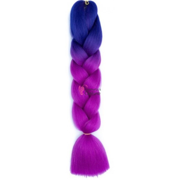 Coada de par afro impletita Premium Ombre 2 de 60 cm Albastru Indigo-Violet B77